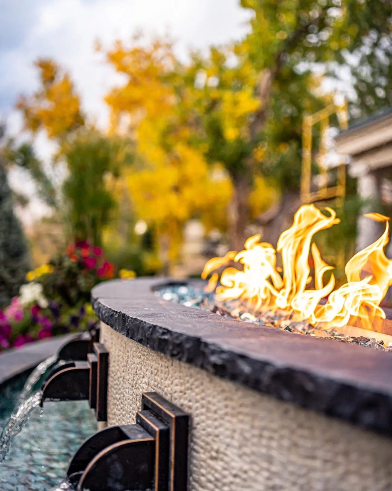 Fire feature closeup at dusk
